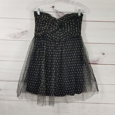 Lulus Dress Womens Size S Black Gold Mini Strapless Polkadot Dancing.