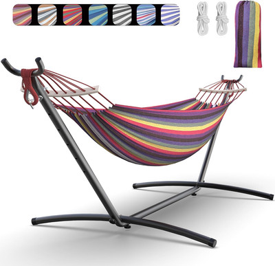 Double Hammock with Heavy-Duty Steel Stand,Portable,Easy Assembly,600Lbs Weight 