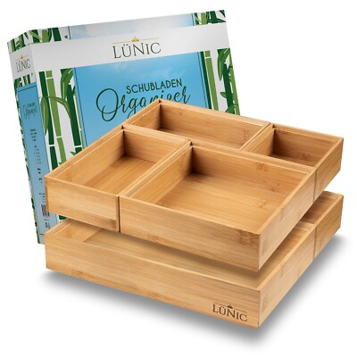 LÜNIC Schubladen Ordnungssystem Aufbewahrungsbox  Organizer Bambus [6 Teile]