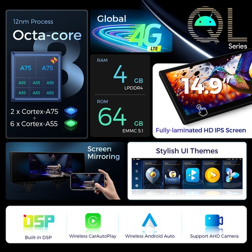 14.9 inch 4G Android 14 Qcta-Core Car Stereo GPS Navi For BMW 3/4er F30-F36 NBT - Picture 6 of 17