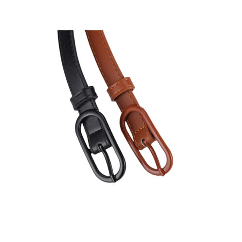 Women Oval Alloy Buckle Skinny Waist Belt Faux Leather Narrow Slim Waistband - Picture 3 of 9