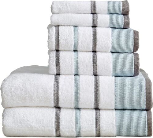New-Decorative Bath Towel Set - Combed Cotton 6 Piece Towel Set - 2 Bath Towels,