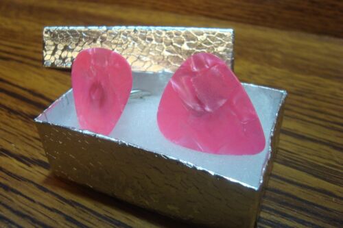 Pink Swirl Pearl design Guitar Pick Cuff links #1 Pair (Two) SILVER Plated * New - Picture 1 of 3