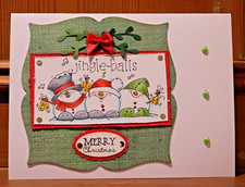 Handmade Personalised 3D Christmas Card Singing Snowmen Jingle Balls Ribbon Gems