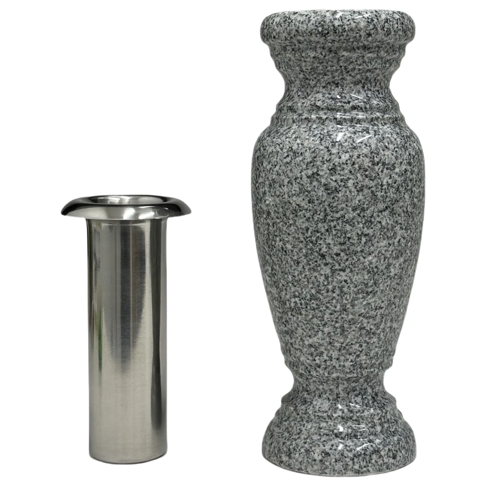 Florero Memorial Cemetery - Jarrón de granito real con interior de acero inoxidable Foto 2 de 4