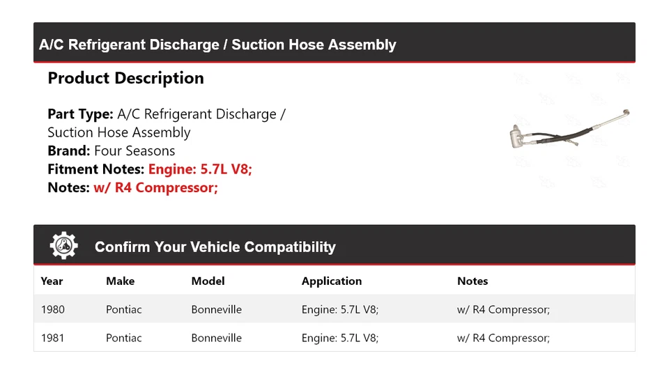 Шланг всасывающий разрядный для Pontiac Bonneville 1980-81 годов выпуска в сборе 4 сезона - Изображение 2 из 4