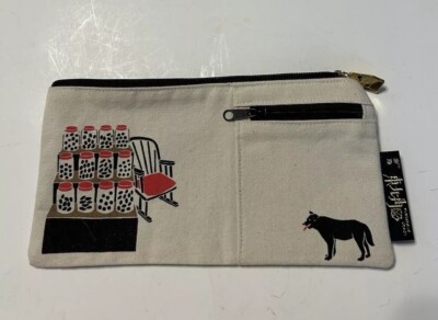 Northeast Coast Canvas Makeup Bag Black Dog, Gold Bar Zipper Pull 8  x 4  NEW