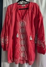 Show Me Your Mumu Claudine Tunic Dress Shirt Coral Sunburst Size Medium Cotton