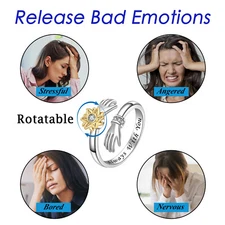 You are my Sunshiine Adjustable Rotating Ring Sunflower CZ Hug Anxiety Relief