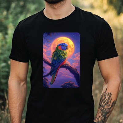 Herren T-Shirt Regenbogenlori bei Vollmond Motiv Baumwolle Größe XS bis 5XL