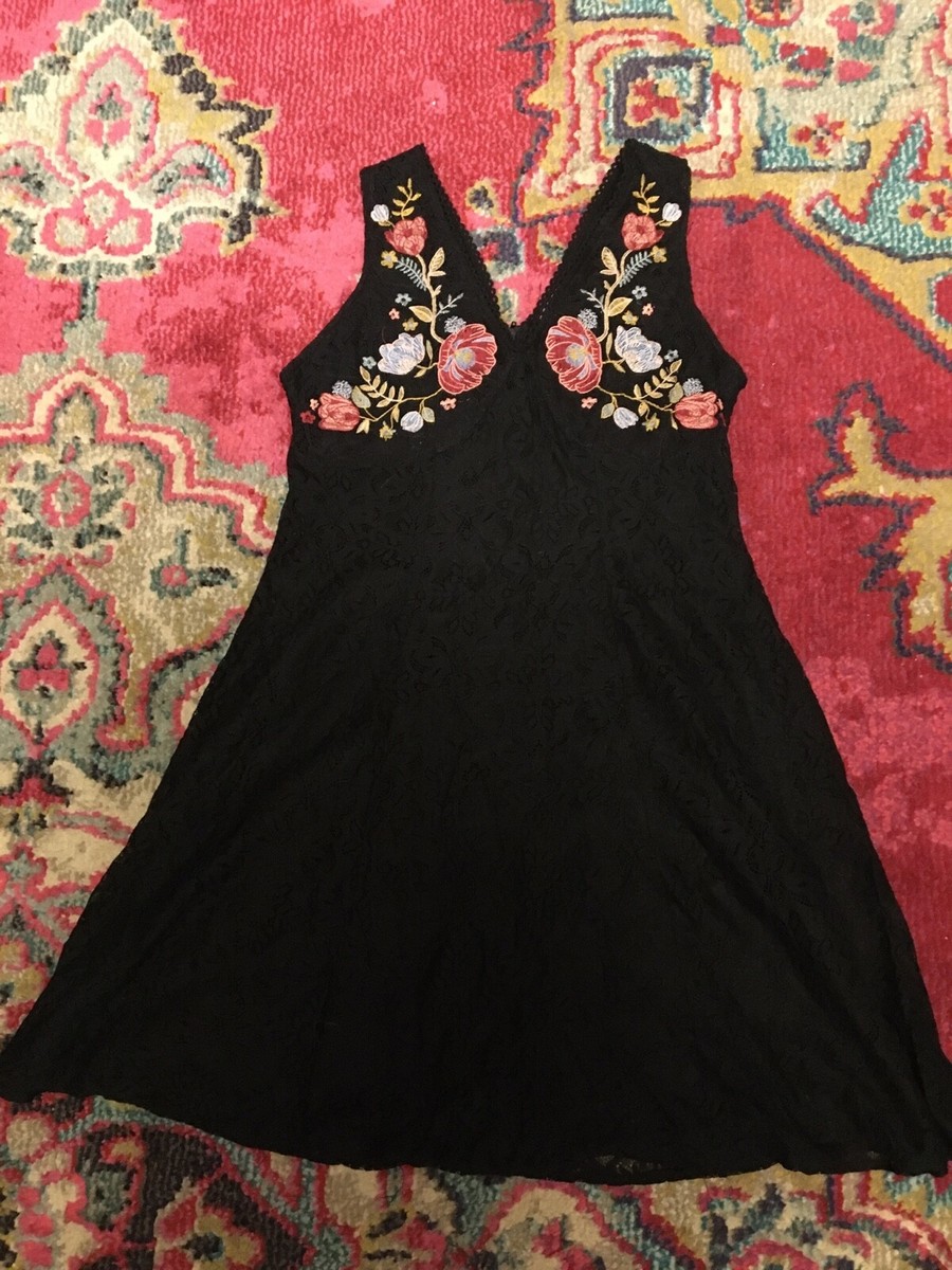 xhilaration black lace floral embroidered festival boho dress size large