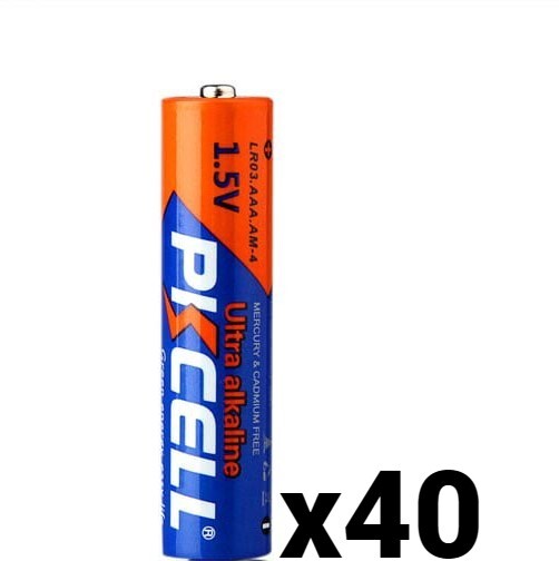 40 FOURTY PKCELL AAA BATTERIES ALKALINE 1.5V LR03 AM4 E92 24AC EXP 12-2033