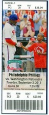 2013 Phillies vs Nationals Ticket: Wilson Ramos, Corey Brown & Cody Asche HRs