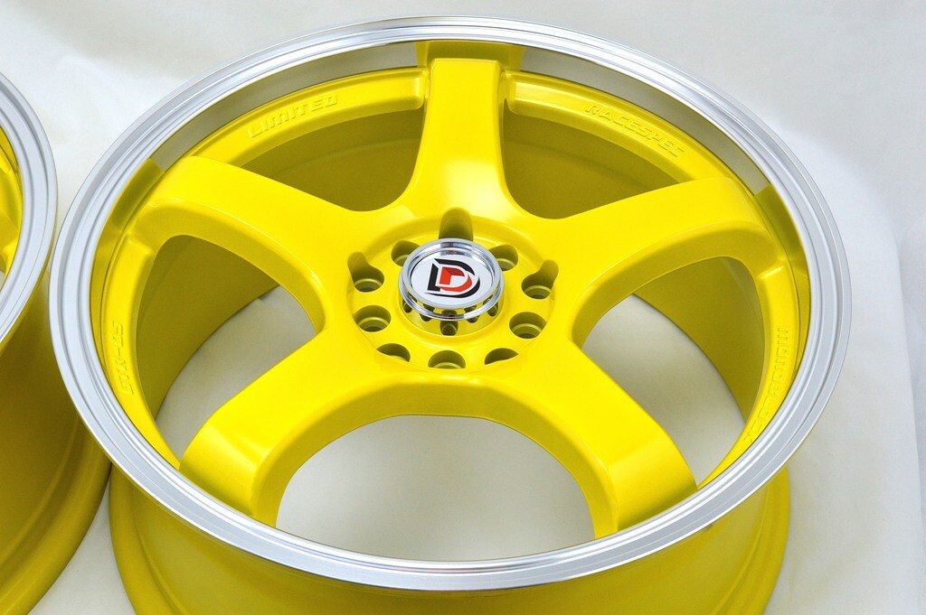 Fuel Yellow Rims 17x7.5 DDR Fuzion Yellow/Polished Lip Wheels Rims 5x100 5x114.3 | Set ...