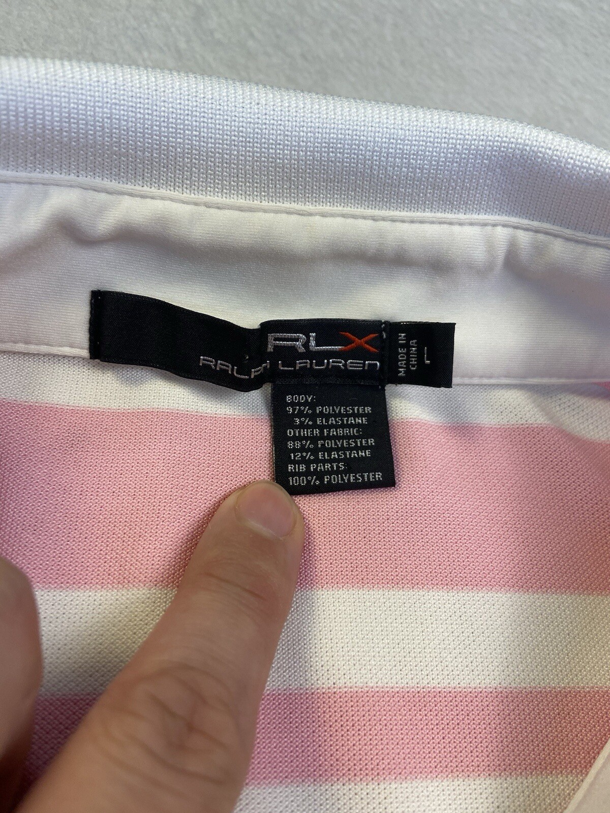 RLX Ralph Lauren Mens L Striped Golf Polo Shirt Stretch Short Sleeve Button Up thumbnail 6