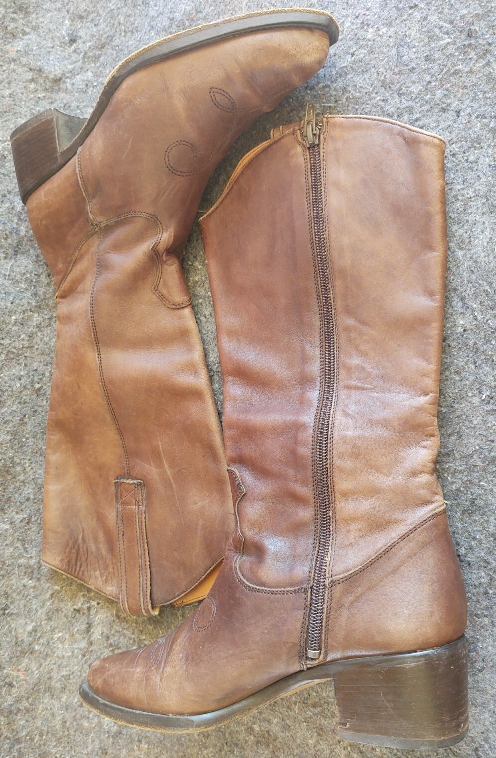 Euroflex distressed Brown Leather square tip side zip cowboy Boots 7.5 Italy