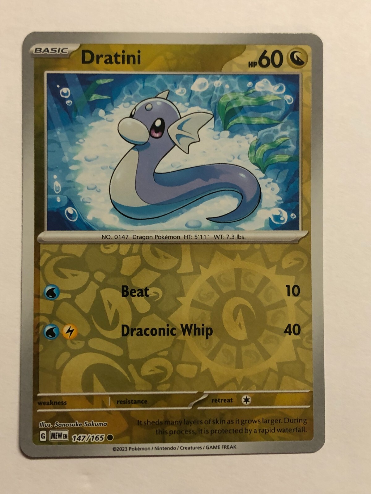 Pokemon Card 151 Reverse Holographic Dratini 147/165 Near Mint