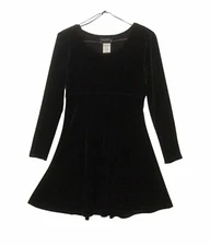 Molly Malloy Black Velvet Long Sleeve Dress Stretch Empire Waist - Size 8