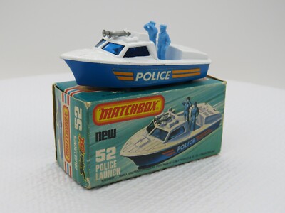 1976 Lesney Matchbox Superfast #52 Police launch blue boat w/Original Box