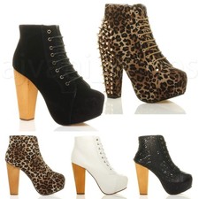 LINEA DONNA STIVALETTI STRINGATI PLATEAU BLOCCO LEGNO TACCO ALTO MISURA