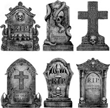 Graveyard Halloween Decorations Outdoor Tombstones, 6Ct Skeleton RIP Yard Signs