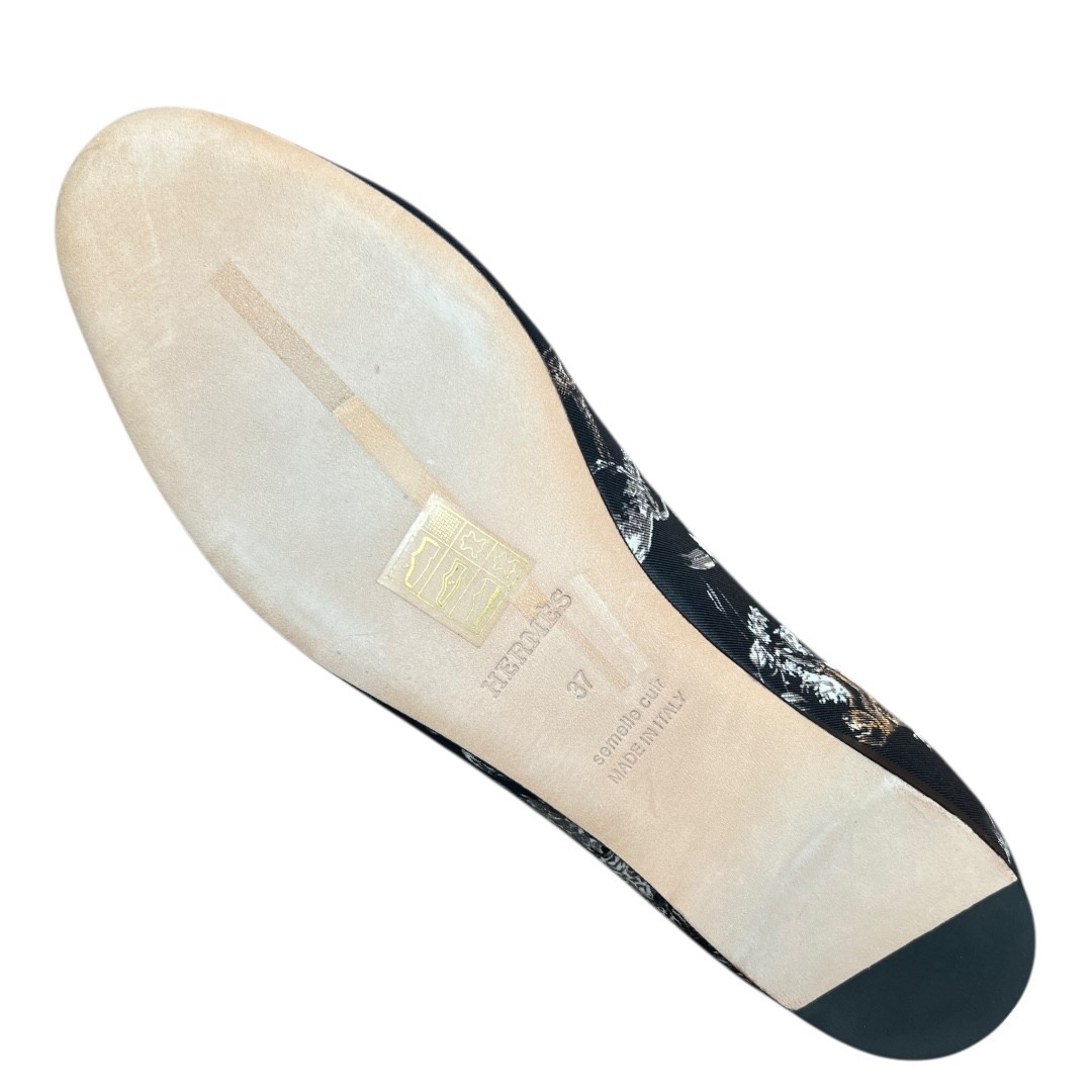 Hermes Black Printed Silk Equateur Tattoo Flats Ballet Shoes EU 37 thumbnail 7