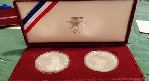 1983-S & 1984-S US Mint Proof Olympic 2-Coin Silver Dollar Set - Box, Case & COA - Picture 2 of 12