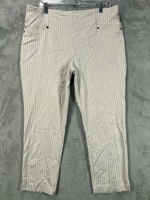 Maurices Pants Womens XL Beige Crop Pull On Bengaline Pants Stretch White Stripe