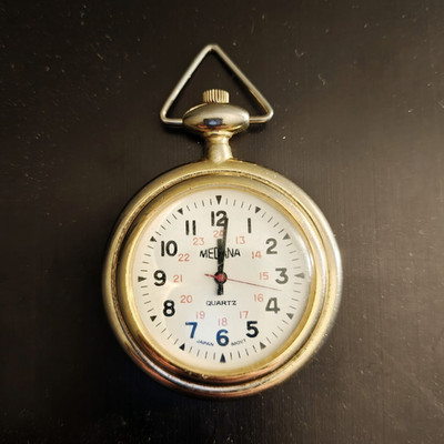 Medana Quartz Open Face Pocket Watch Yellow Gold White Dial Arabic