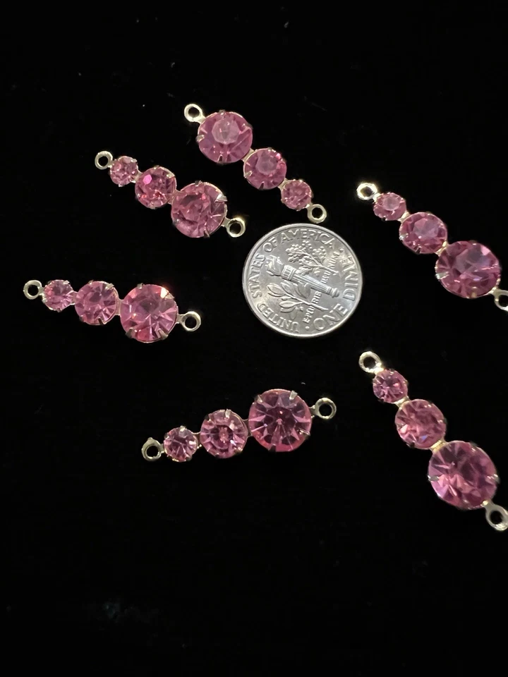 Componente de joyería placa de oro/graduada de 3 piedras diamantes de imitación de cristal rosa Swarovski Foto 2 de 3