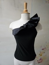 Joseph Ribcoff Black Asymmetric One Shoulder Ruffle Top Size 10