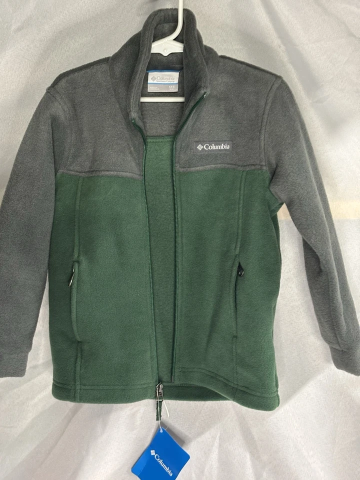 Chaqueta polar de nailon Columbia para niños talla XXS, negra/gris, cremallera completa Foto 2 de 4