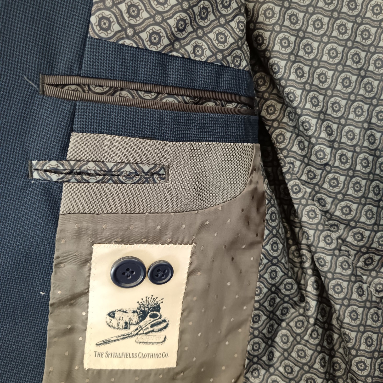 Spitalfields Suit Jacket Men's 48 Blue Two-Button Preloved image 7