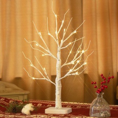 PEIDUO 22'' Lighted Birch Tree, 24 LED Warm White Christmas Tree Decorations,