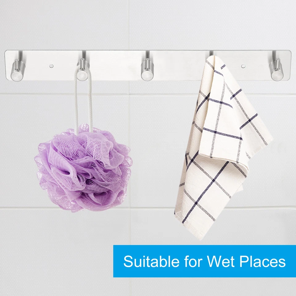 2 Pcs 13" 304 Stainless Steel Coat Rack Wall Mount with 5 Hanging Hooks, Silver - Image 4 of 4