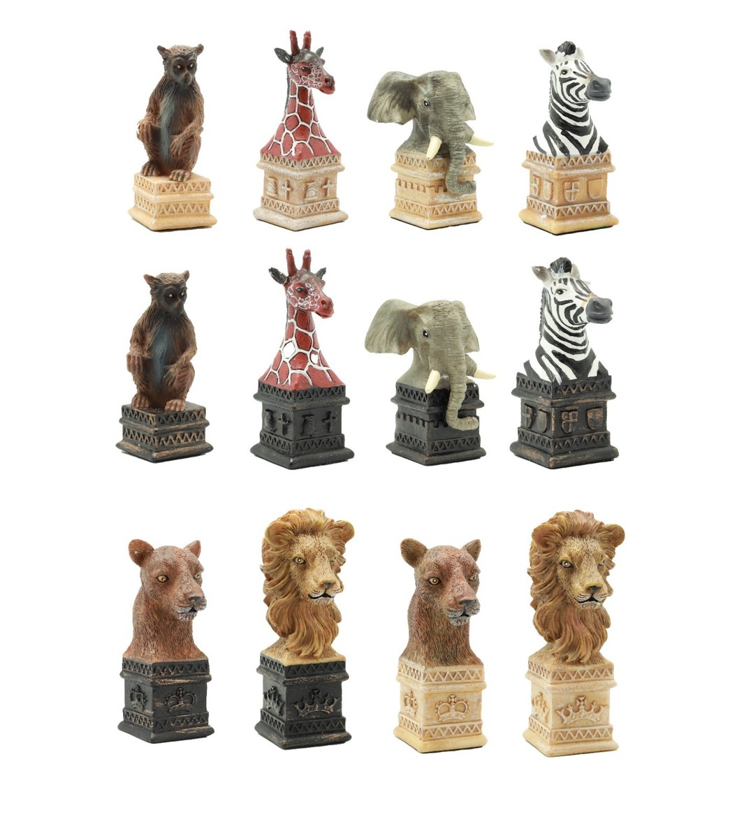 New Hand Painted African Animals Chess 32 Pieces Only Set-Designed