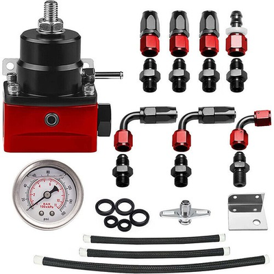 #ad #ad Black Red Adjustable Fuel Pressure Regulator Kit Oil 0 100psi Gauge 6AN New $34.00