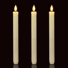 Homemory 3 Pack Flameless Taper Candles, No Remote, Realistic Flickering Battery