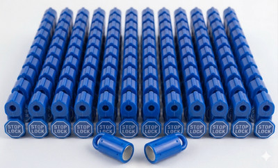 100 Blue Retail Stop Locks & 2 Matching Keys | Smallest Key for Keychain Carry