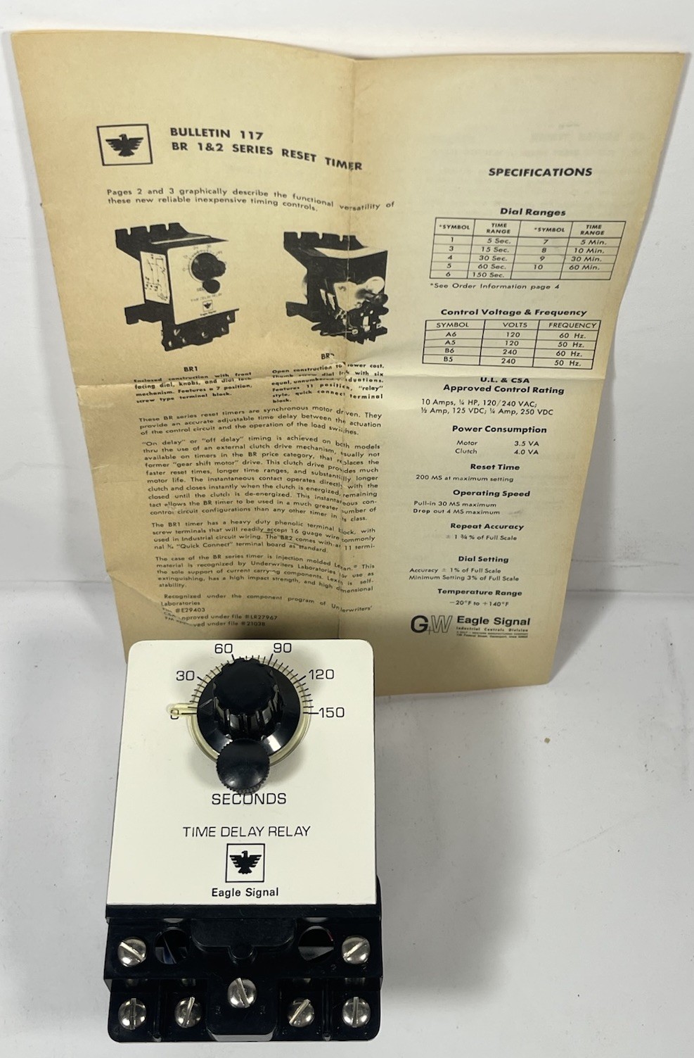 New Eagle Signal BR16A601 0-150 Second E75 120V 60 Hz Reset Timer Delay Relay