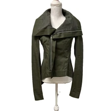 Rick Owens Jacket Womens 10 Green Full Zip Sharkbite Hem Urban Earthy