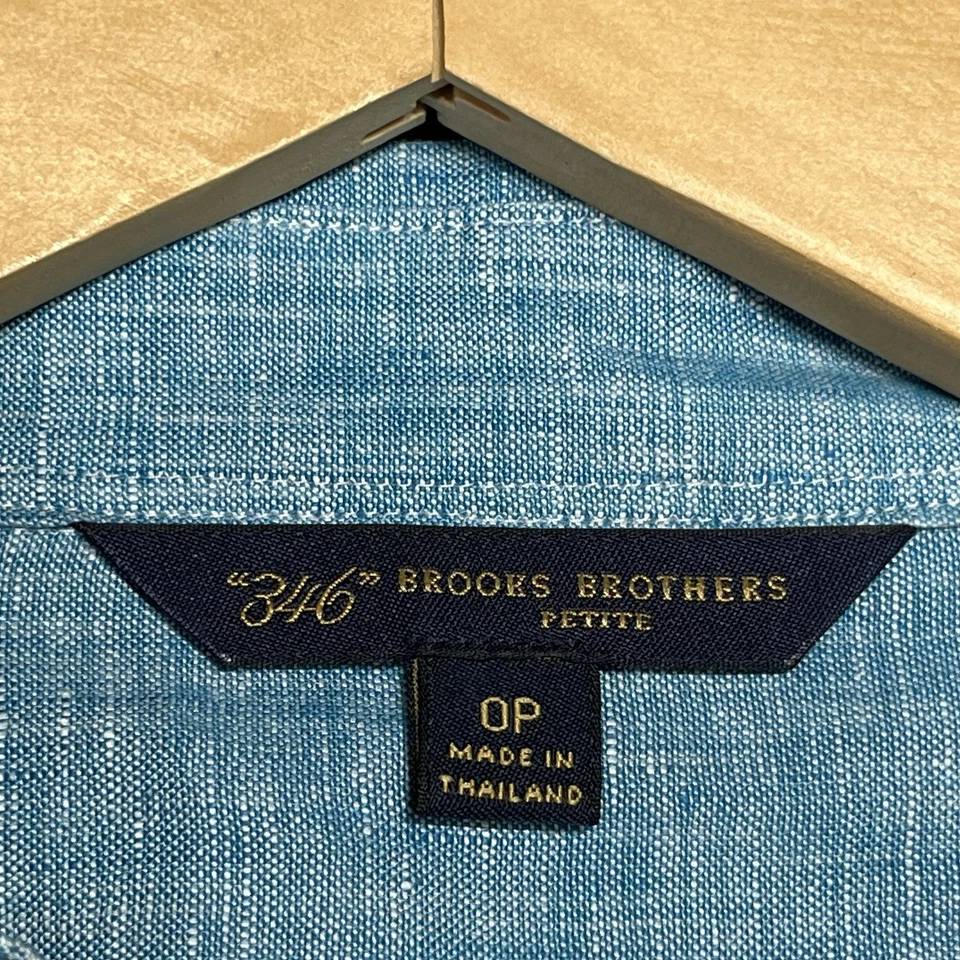 Женская рубашка Brooks Brothers размер 0 миниатюрный топ блузка 100% лен на пуговицах синяя - Изображение 2 из 4