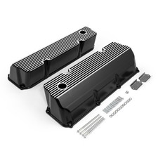 Ford 351c Cleveland Black Finned Aluminum Valve Covers Tall W Hole