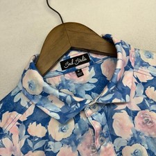 Bad Birdie Polo Shirt Men's Medium Blue Pink Floral Golf Performance All Over