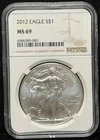 NGC MS 69 2012 American Silver Eagle One Dollar S$1 Coin - 083