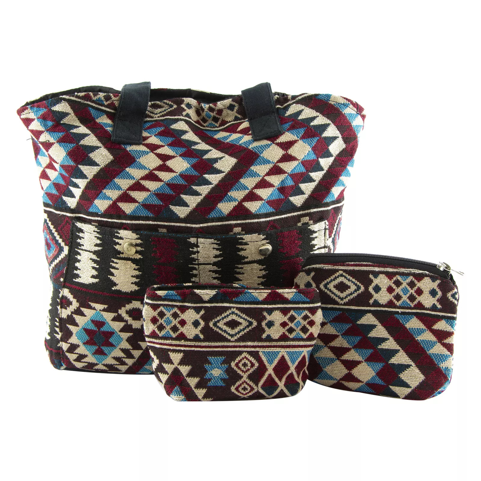 Canyon Sky Southwestern Burgundy Jacquard Shoulder Bag with Two Matching Pouches