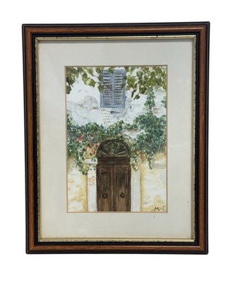 Bezauberndes Original Aquarell Gemälde mit Darstellung einer gewölbten Tür im toskanischen Stil