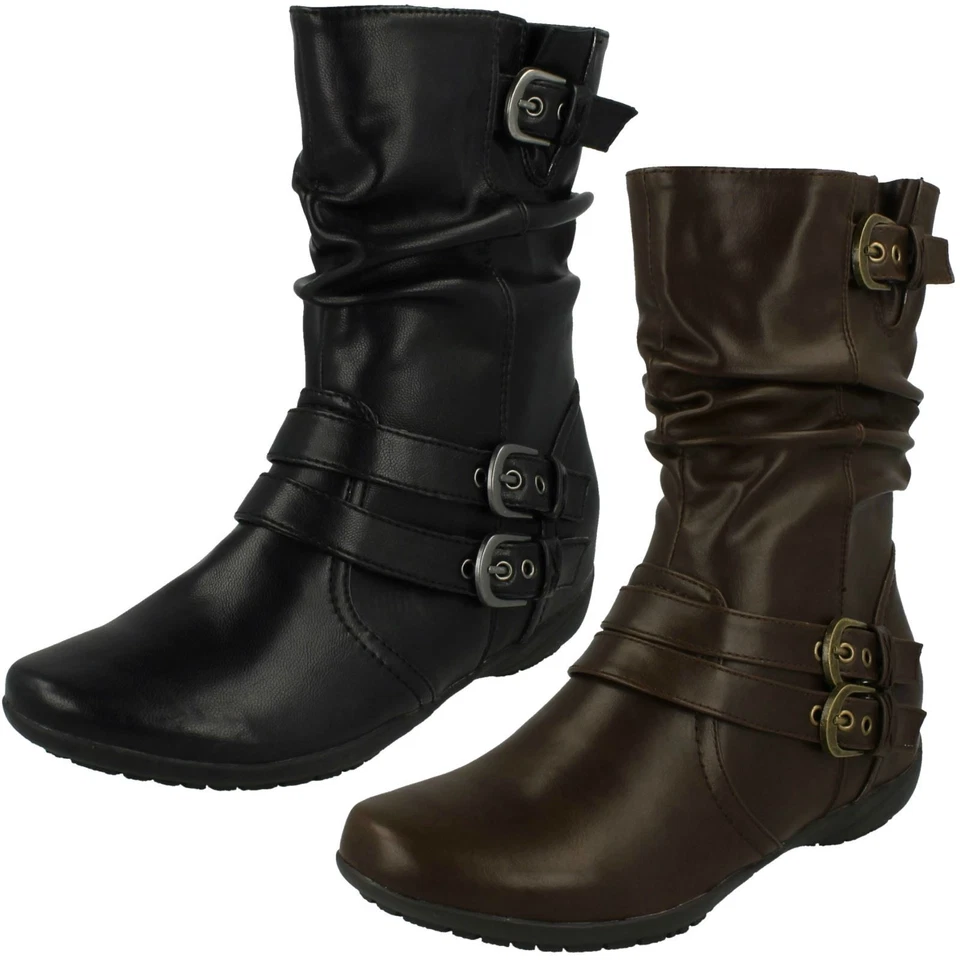Bottes Plates En Cuir À Mi-Mollet Pour Femme - Photo 1/1