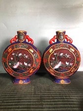 Collectible Chinese lacquerware hand-carved magpie on the plum blossom vase pair