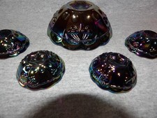 Vintage Mosser Carnival Glass Salt Cellar Set Cherry Motif RARE!